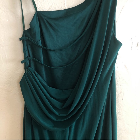 Ieena for Mac Duggal Emerald Draped Back Stretch Jersey Gown 8 - Picture 8 of 10